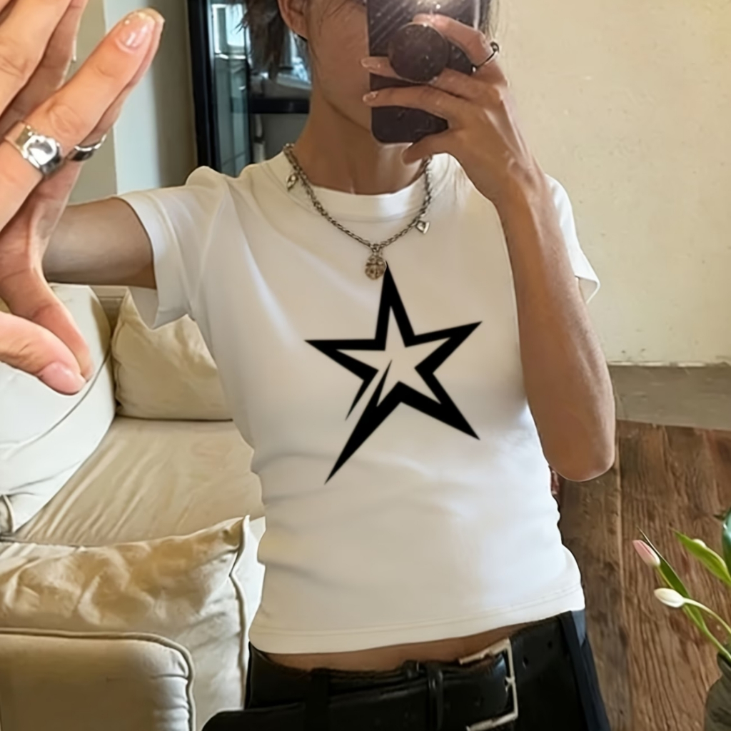 Blusa T shirt Baby tee Star Urban Estrela Night Y2k Tendência verão Burguesa Envio Rapido
