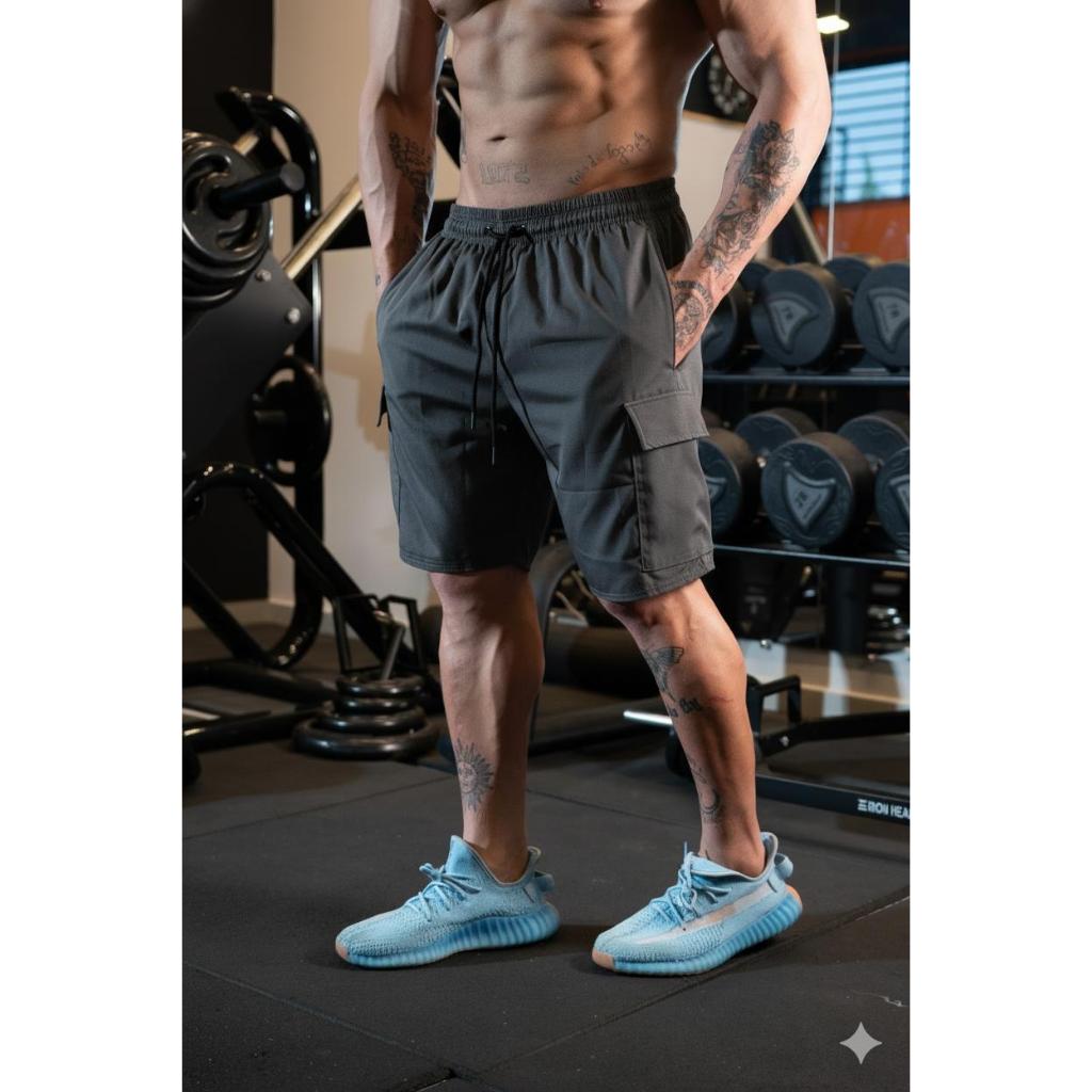Shorts Cargo Masculina Com Bolsos Streetwear Tactel e Elastano Casual