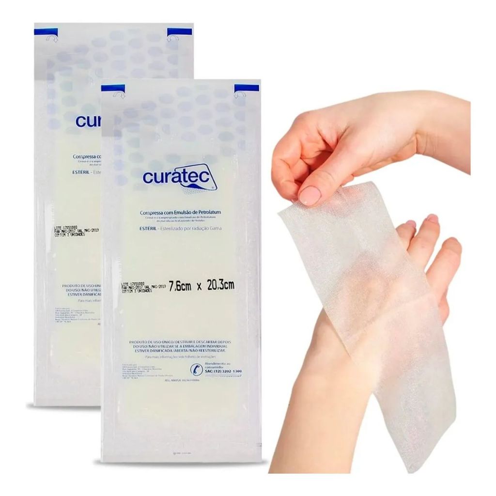 CURATIVO COMPRESSA COM EMULSÃO DE PETROLATUM 7,5 X 20,3 CURATEC C/3 UND