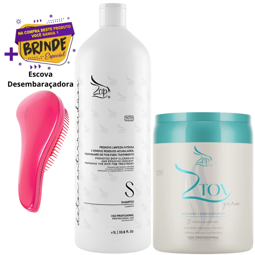 Kit Zap Shampoo  Detox + Btox Ztox Orgânica Zero 950g +brinde