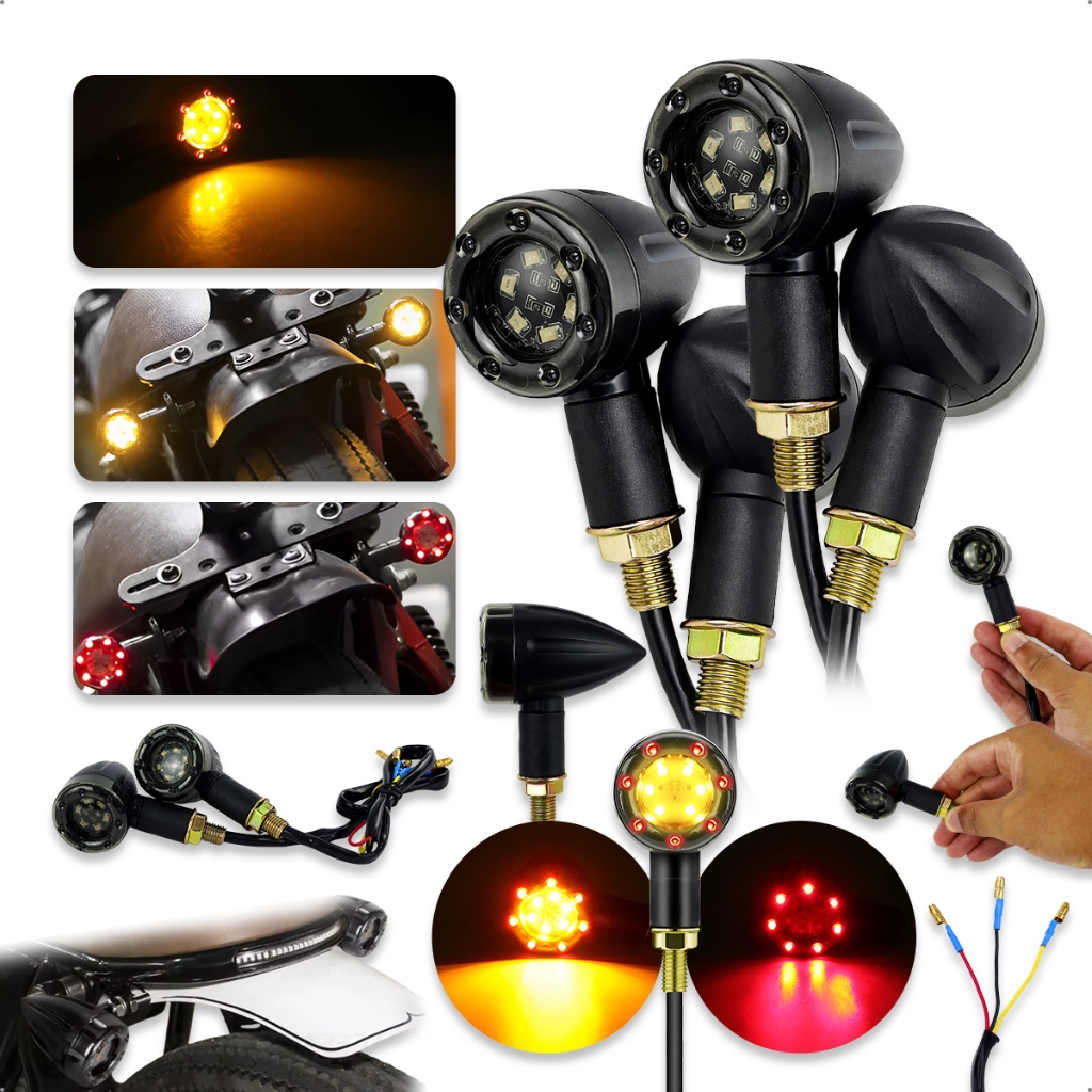 Kit Piscas ABS Bullet Retro Moto Custom Cafe Shadow com rele