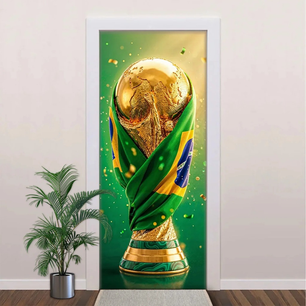 Capa De Porta Tecido Com Elástico Brasil Copa Do Mundo Taça