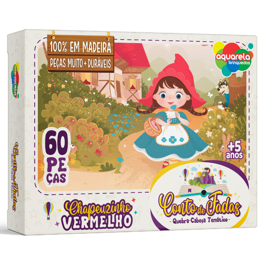 Quebra-Cabeça 60 peças Chapeuzinho Vermelho em Madeira Aquarela Brinquedos
