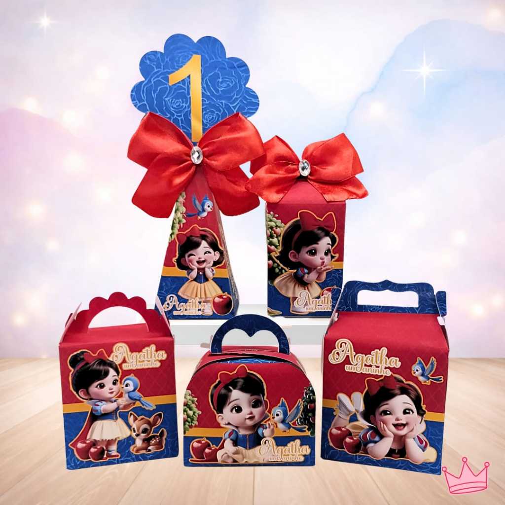 Kit Festa Princesa Branca de Neve Infantil - LAÇO VERMELHO - Caixas Personalizadas- PEGUEeMONTE - Decoração-Lembrancinha