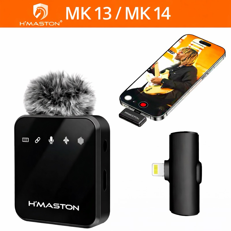 H'maston MK13/14 Microfone Sem Fio Lapela Anti Ruído Profissional Para Tipo-C e Lighting