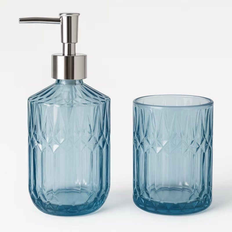 Kit Banheiro Luxo 2 Peças em Vidro | Dispenser Sabonete + Copo Escova| Design Elegante — imagem 2 de 2