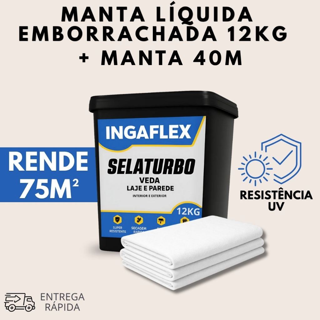 Impermeabilizante Manta Líquida 12kg + Manta Estrutural VP50 40m Contra Vazamento e Umidade