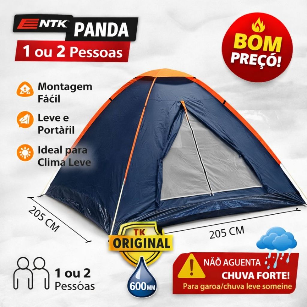 Barraca Camping NTK Panda 2 Pessoas Leve Fácil Montagem Chuva Leve 600mm
