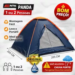Barraca Camping NTK Panda 2 Pessoas Leve Fácil Montagem Chuva Leve 600mm