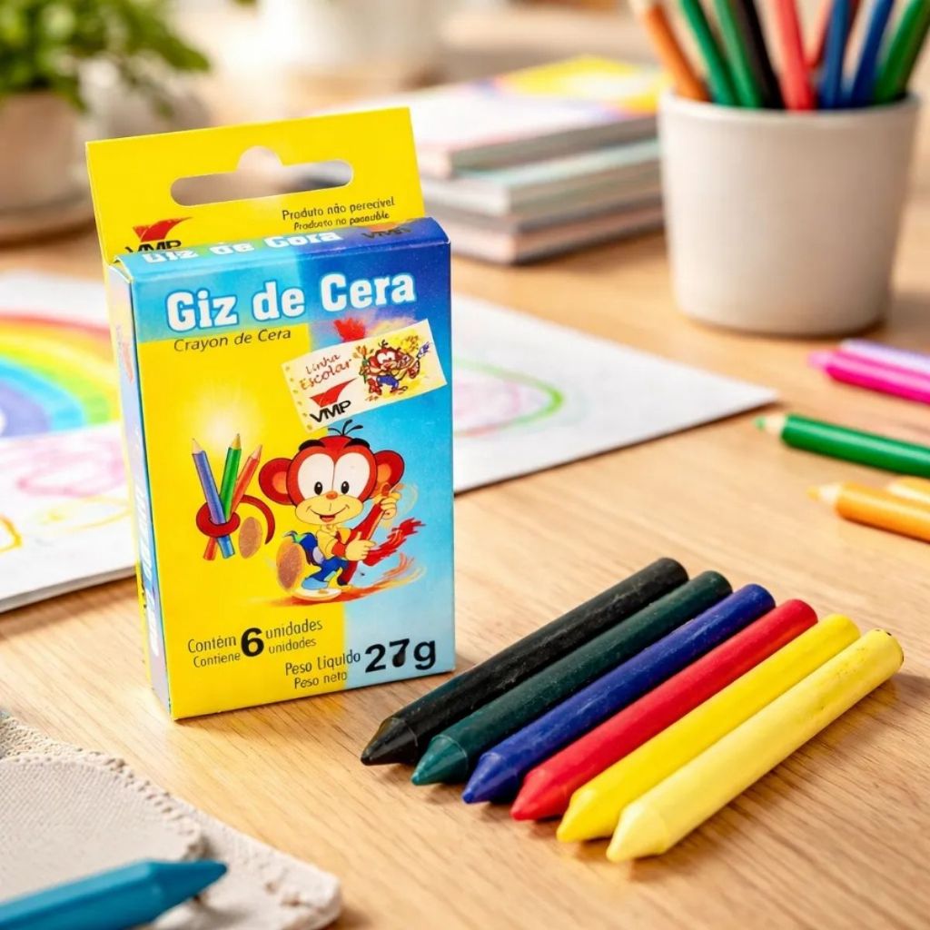 Giz de Cera Para Colorir Fino Com 6 Cores  Uso  Giz para Colorir Infantil Escolar Volta as Aulas