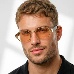 Óculos de Sol Dourado Laranja Claro Premium Retangular Tendencia em Alta Vintage uv400 Masculino