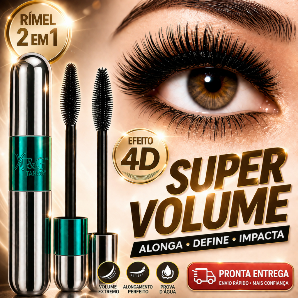Máscara de Cílios Tango 4D 2 em 1 Rímel Prova D'Água Volume Extremo Alongamento Longa Duração