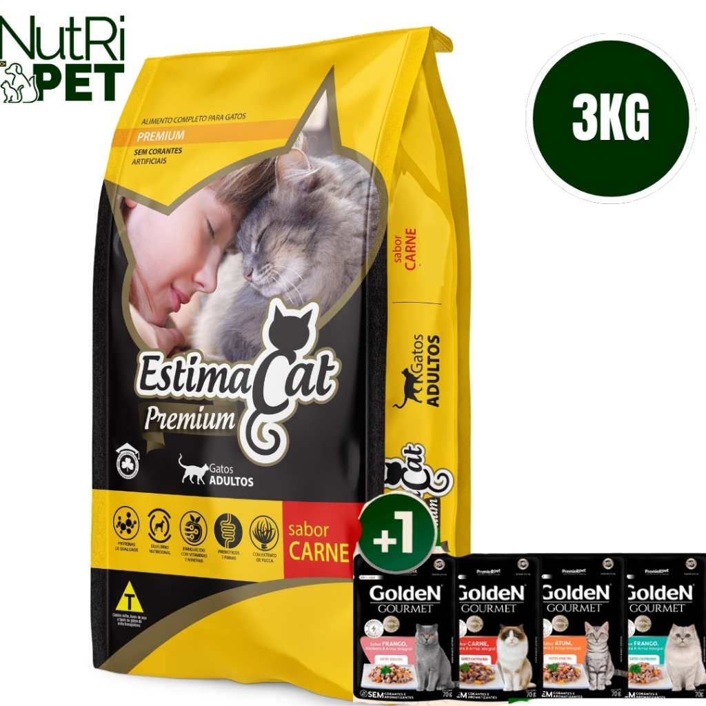 Ração EstimaCat Gatos Adultos Carne 3kg