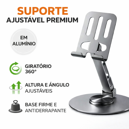 Suporte Alumínio de Mesa Base Rotatória Ajustável 360º Para Smartphones e Tablets em Oferta na Shopee