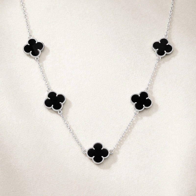 ZANNE COLAR CHOCKER TREVO PRETO VIRGINIA COLAR DA SORTE 5 TREVO NOVIDADE NEYMAR FOLHEADO PRATA925