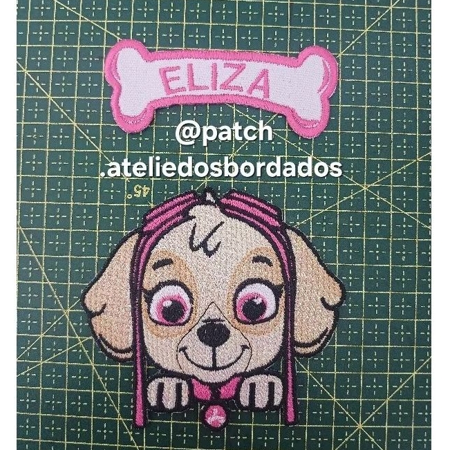 Patch bordado termocolante kit skye e osso personalizado