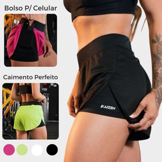 Shorts Feminino 2 em 1 Dry Fit C/ Bolso Porta Celular Kaizen Ideal para Academia, para Treinar em Oferta na Shopee
