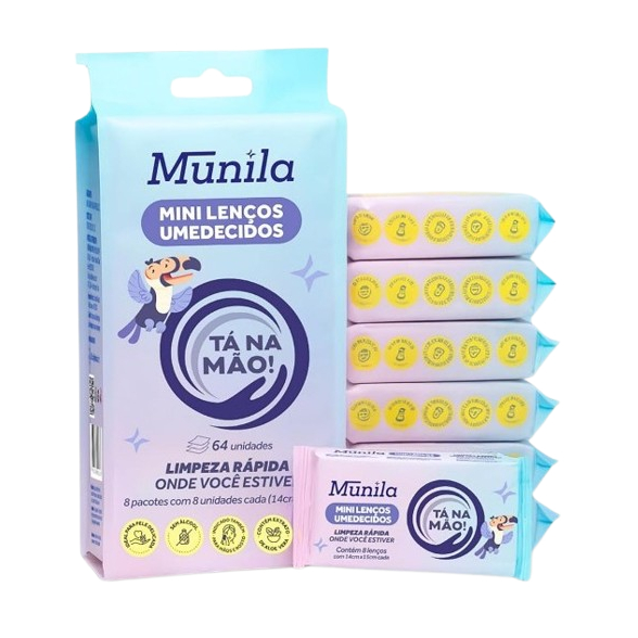 Munila Mini Lenços Umedecidos Limpeza Rápida