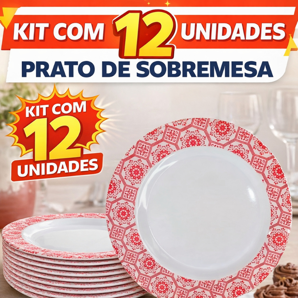 Kit 12 Pratos Sobremesa 20cm Melamina Resistente Branco Restaurante Buffet Festa