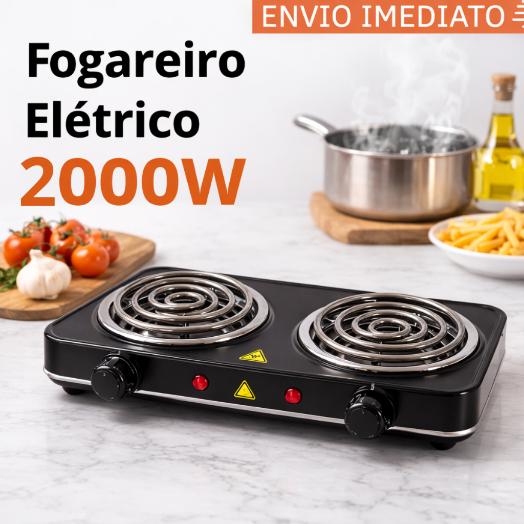 Fogareiro Elétrico 2 Bocas 2000W Camping Cooktop Cozinha 110V Ou 220V Viagem Portátil Kaza+ Premium