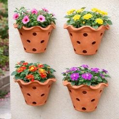 Kit 4 Vasos Babado Barro Cerâmica Orquídeas Plantas Flores para Decoração Jardim Quintal