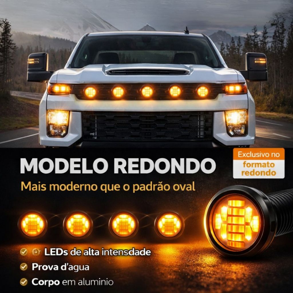 Kit 4 Luz De Grade Led Emborrachada ambar Caminhonete Pick Ups hilux strada ranger saveiro montana em Oferta na Shopee