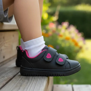 Tênis Infantil Feminino Preto Pink Love Costurado Menina Confortável Leve Escolar em Oferta na Shopee