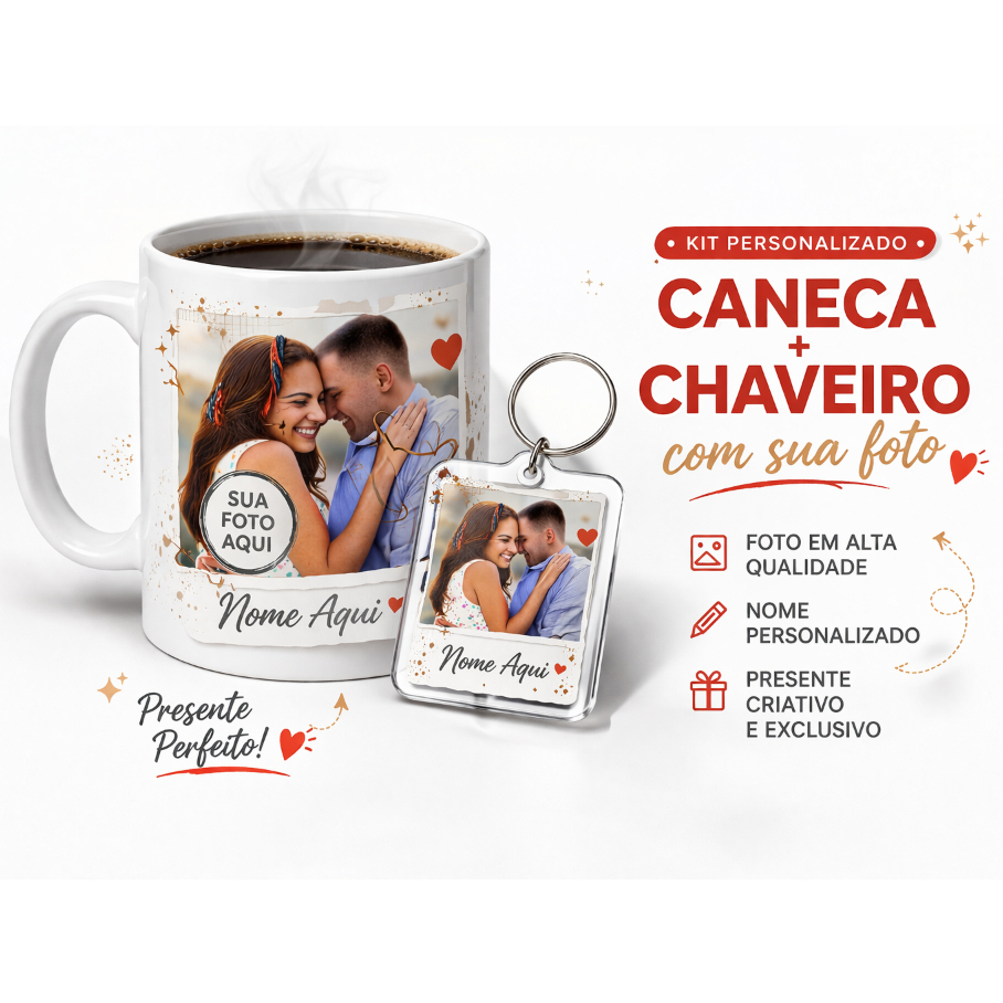 Canecas Personalizadas + Chaveiro  Kit Presente com  FOTO  -NOME - TEMA - FOTO da Família -Padrinhos