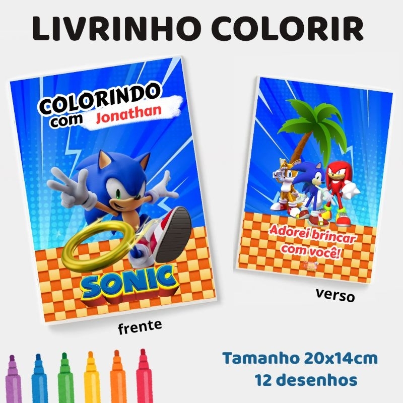 10 Livrinhos colorir SONIC personalizados, lembrancinhas festa aniversário Infantil