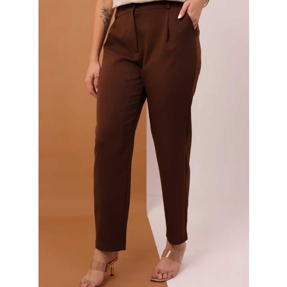 Calça Alfaiataria Feminina Elegante CAsual E Social com Bolso Lateral Ziper na Frente Cintura Alta en Alfaiataria em Oferta na Shopee