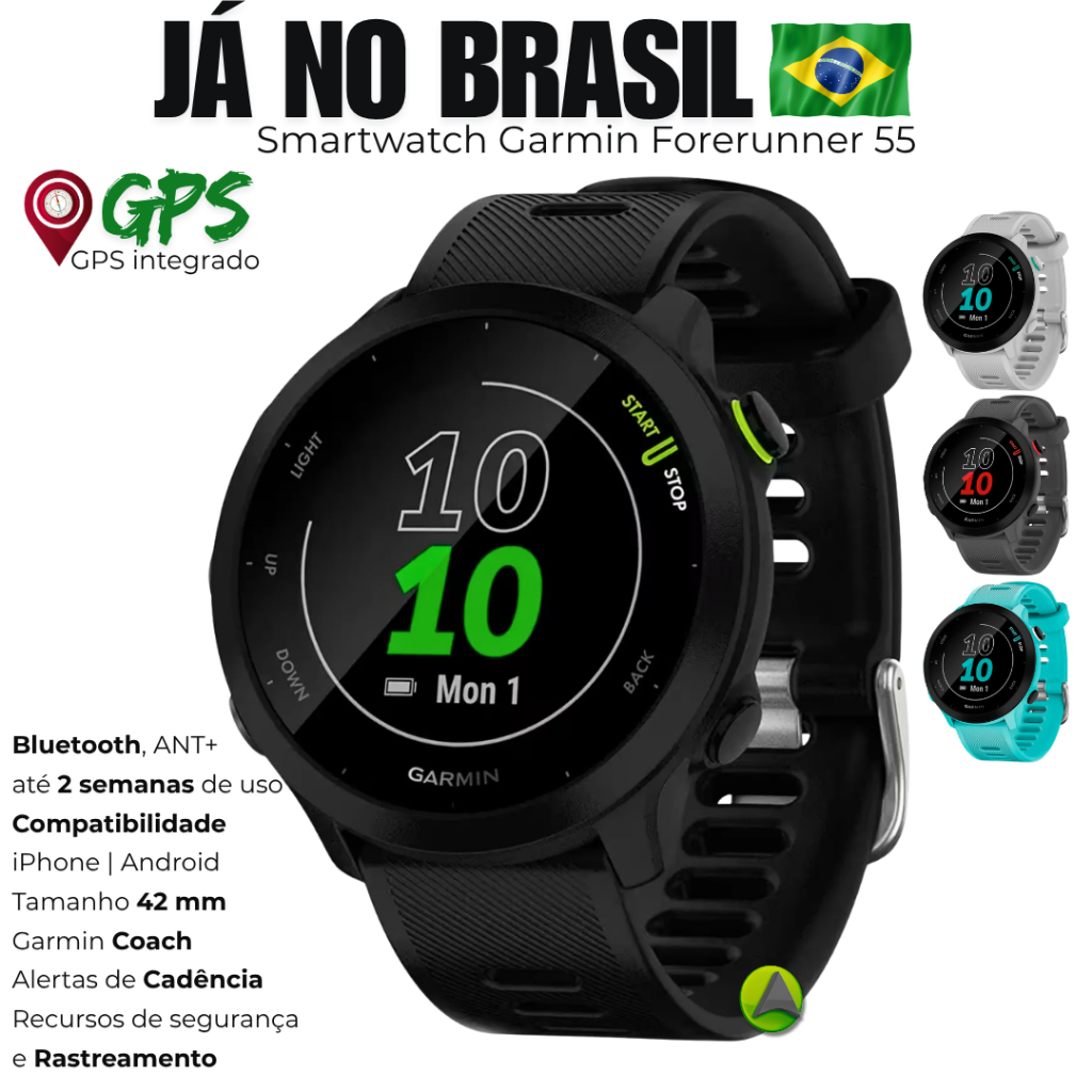 Relógio com GPS Garmin Forerunner 55 42 mm  a Prova d'água para Android e iOS com Pulseira de Silicone