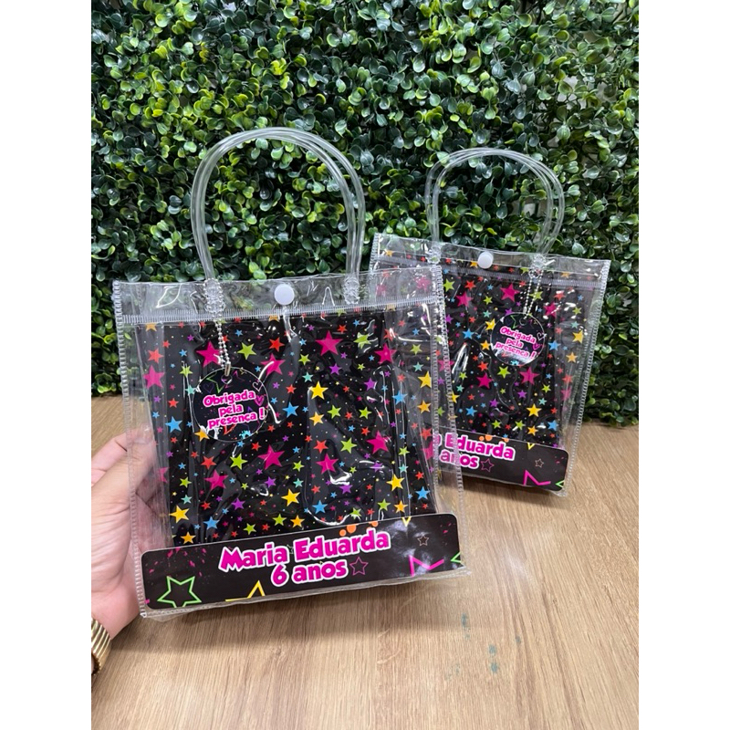 Sacola PVC Personalizada 20x20x8-Festa infantil- Lembrancinhas- Neon