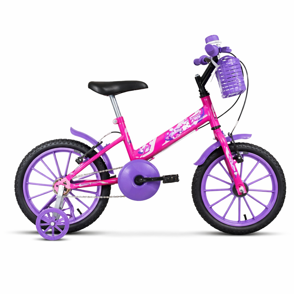 Bicicleta Infantil T Aro 16 Menina Rosa Lilas Rodinha  Para Lama Buzina Cestinha Ultra bike Criança