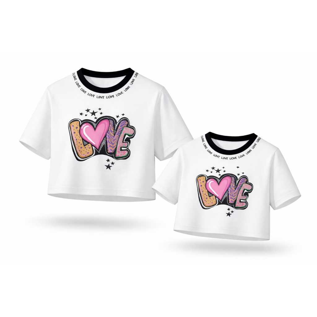 CROPPED MÃE E FILHA LOVE em Oferta na Shopee