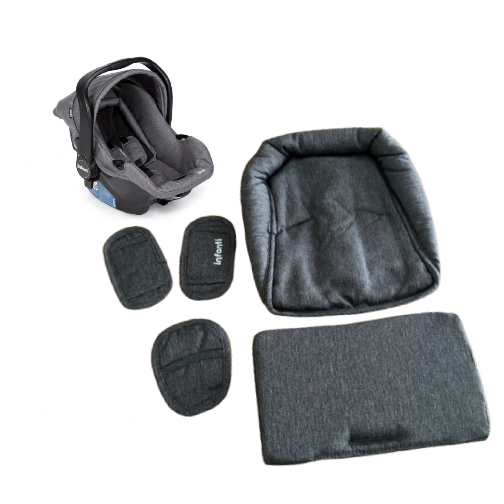 Kit Apoio de Cabeça + Redutor de Assento + Protetor Cinto de Segurança Bebê Conforto Terni Grey Classic Infanti