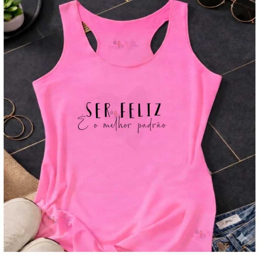 Regata Colorida Academia,regatão, Ser Feliz É o Melhor Padrão, Moda Fitnes, Plus size,MODA Adulto — R$ 22,99 em Shopee