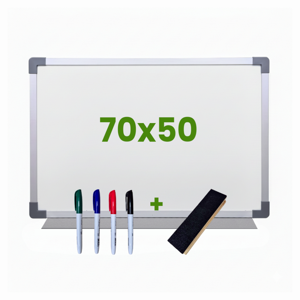 Quadro Lousa Branca Escolar Moldura MDF Aluminizado 70x50