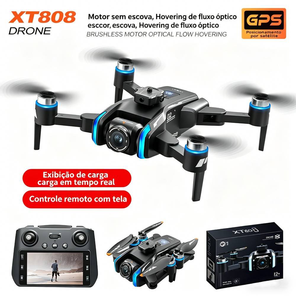 Drone XT808 Quadricóptero GPS com Controle Remoto Com Tela de Exibição Fotografia Aérea em HD Retorno Automático