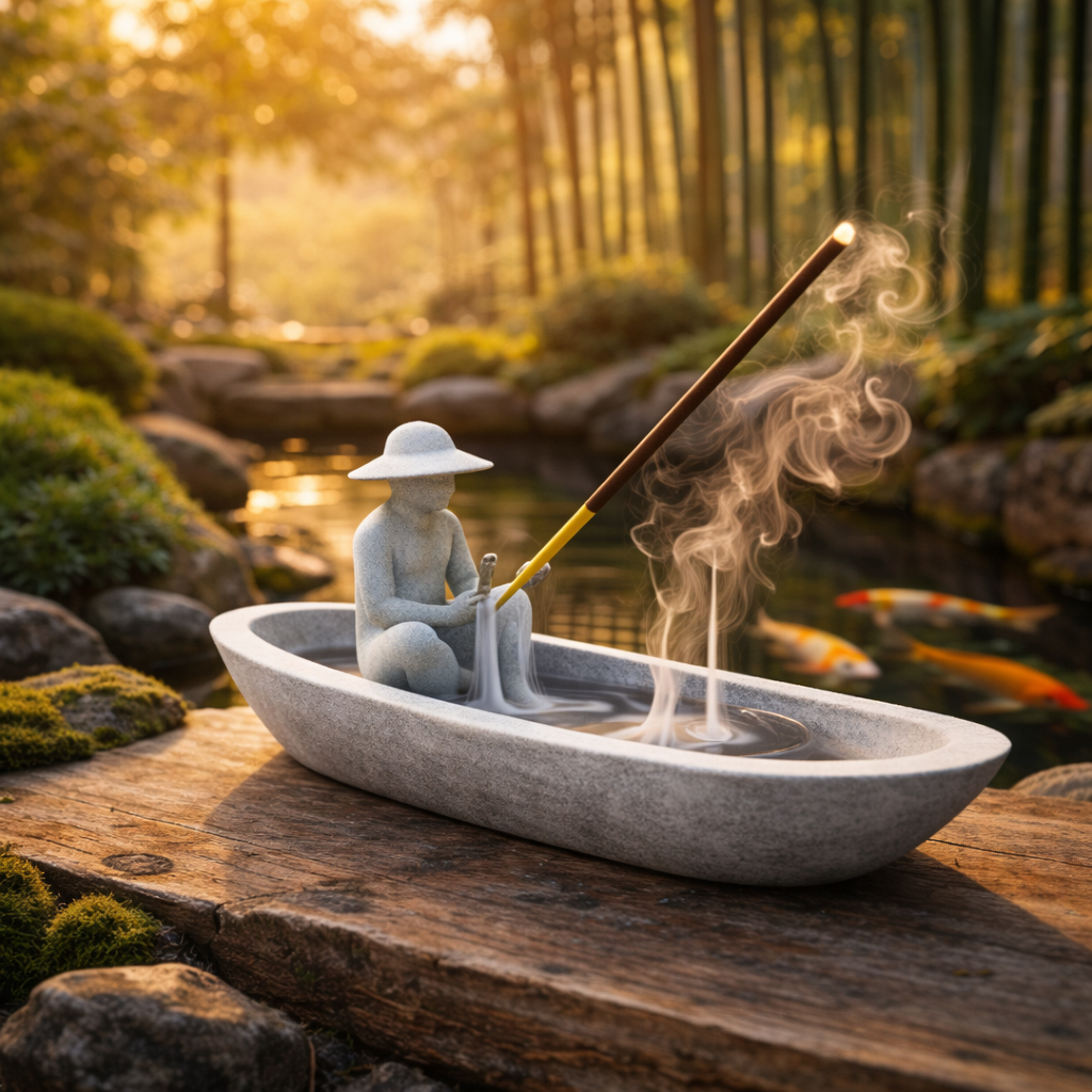 Imagem Porta Incenso Cascata Barco Zen – Incensário Decorativo Relaxante para Aromaterapia