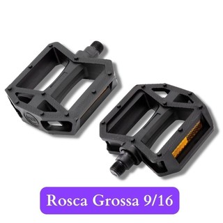 Pedal Bike Plataforma Nylon 9/16 Rosca Grossa Com Esfera Preto Com Refletor