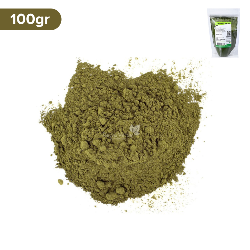Chlorella em Pó Relva Verde 100g Natural para Sucos Shakes Vitaminas e Receitas