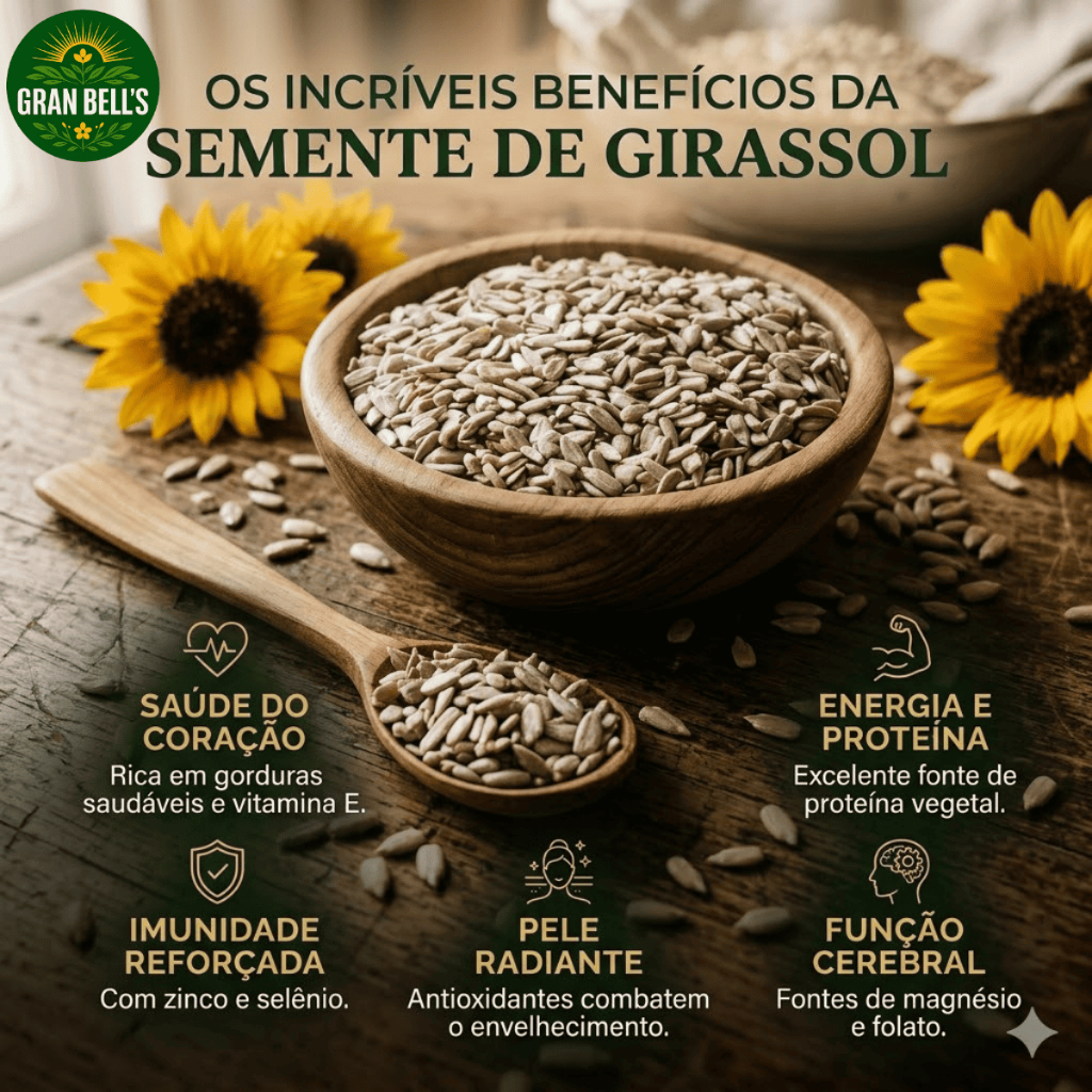 Semente de Girassol Pepita Crua sem Sal GRAN BELL'S 1Kg Rica em Vitamina E e Fibras Ideal para Saladas Pães e Mix Fit
