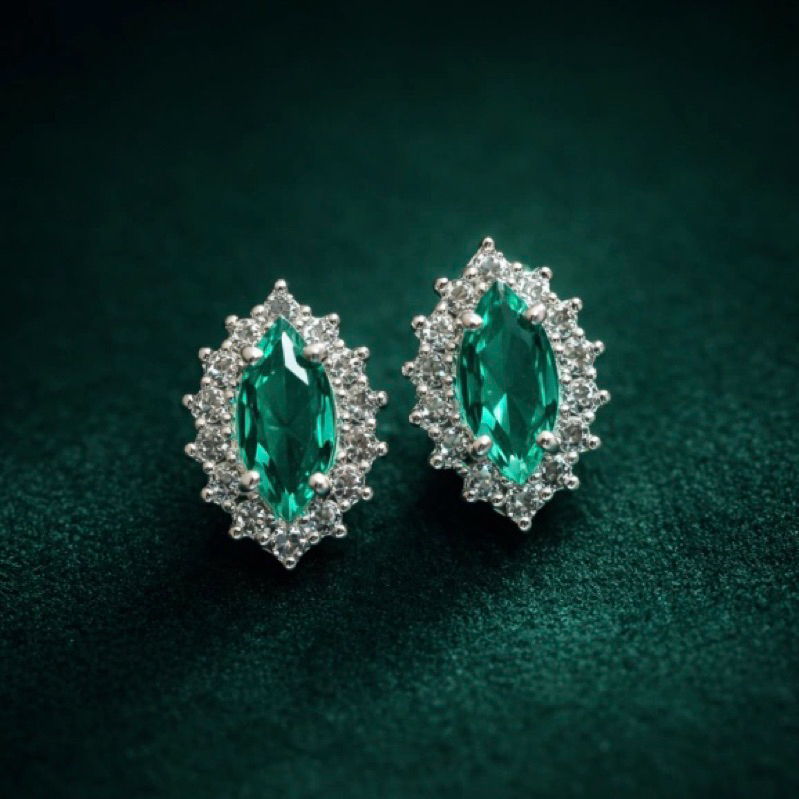 Brinco Cravejado Estilo Gota Verde Água Prata 925 Luxo Delicado