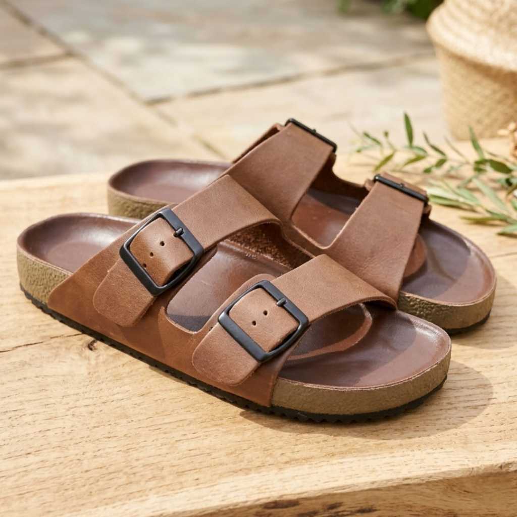 Sandália Birken masculina feminina papete casual chinelo de couro legítimo confortável e moderno.