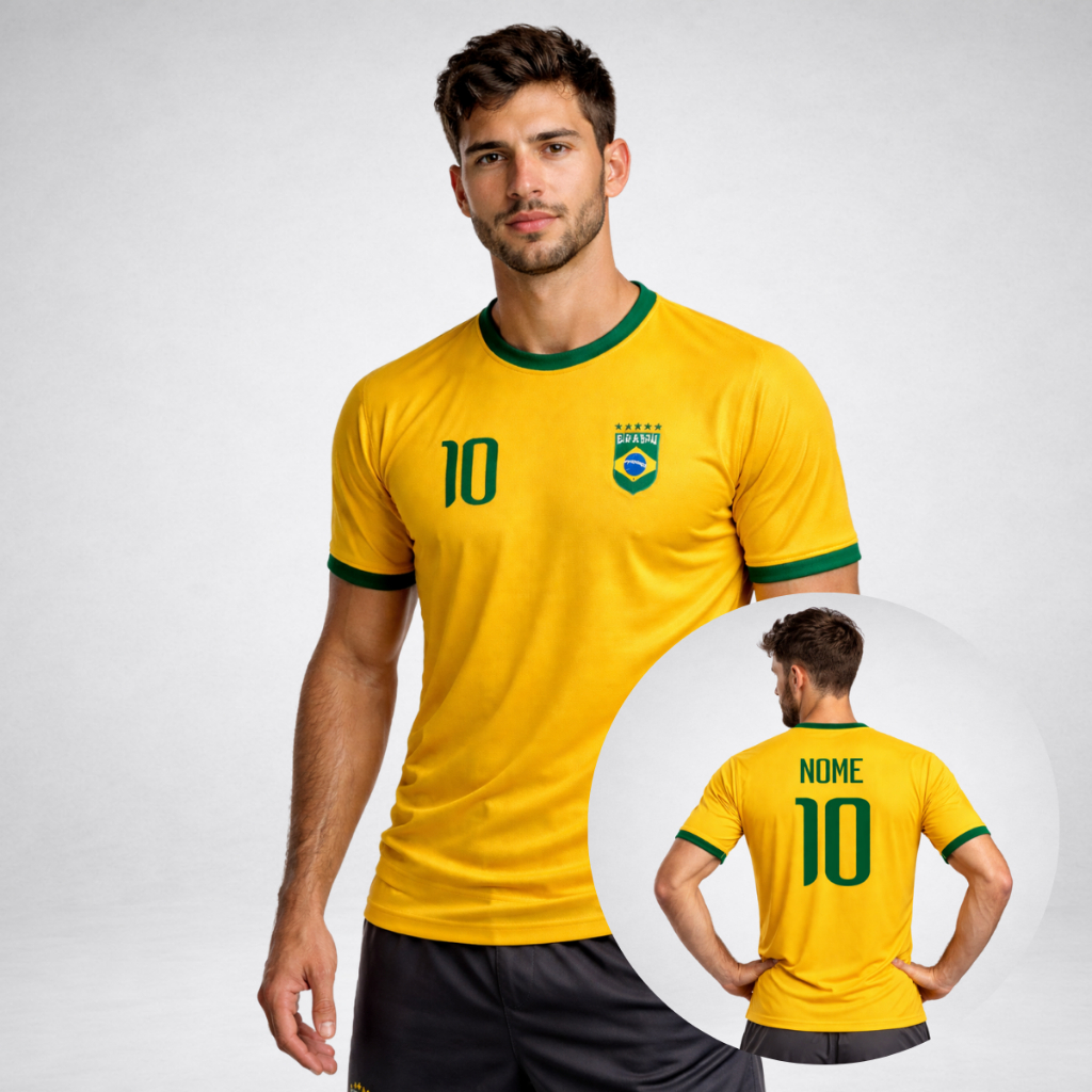 Camiseta Do Brasil Personalizada Com Nome e Número Adulto e Infantil Unissex