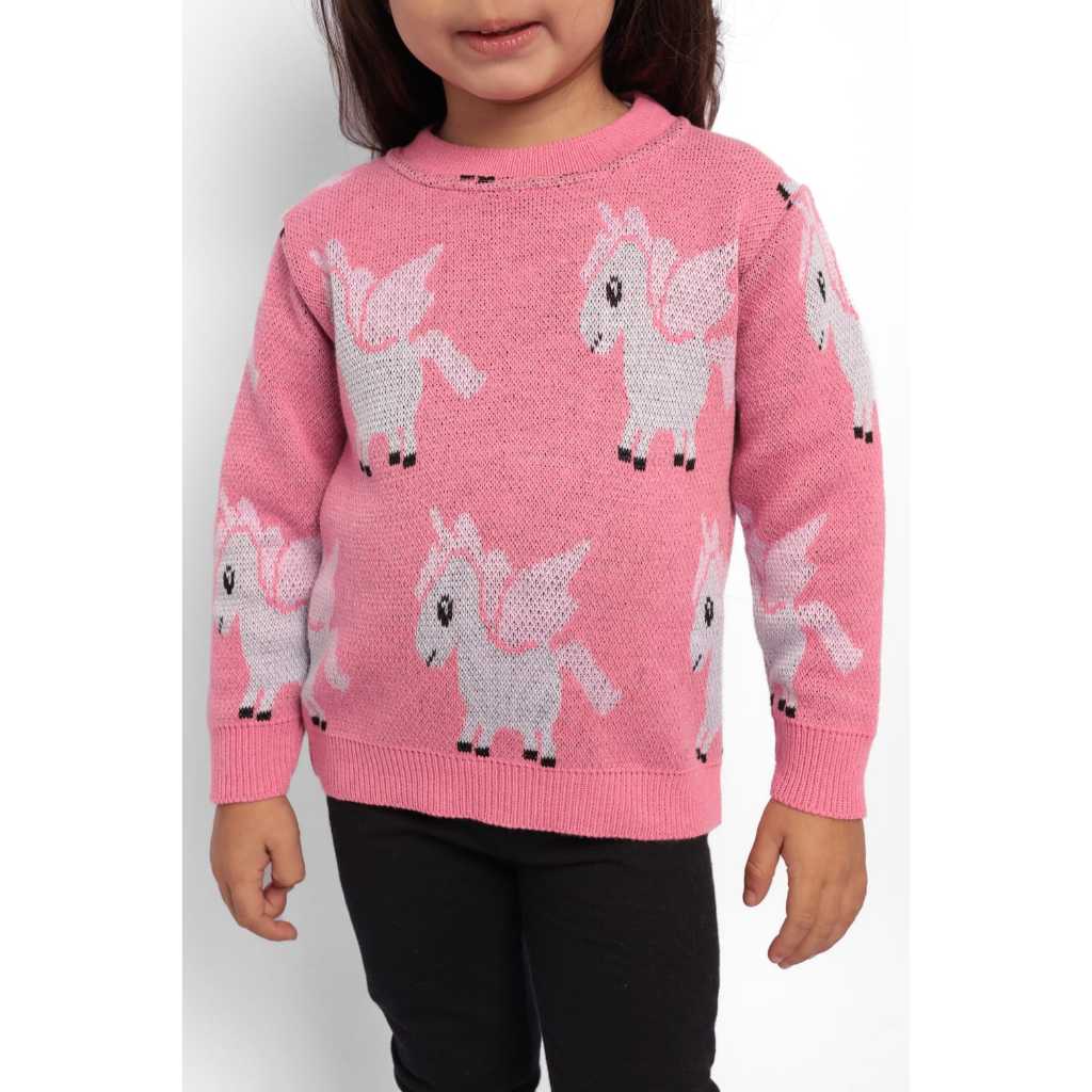 Blusa Infantil Menina Tricô Unicórnio Rosa Inverno Quentinha Kawaii Moda Infantil Lavi Tricô