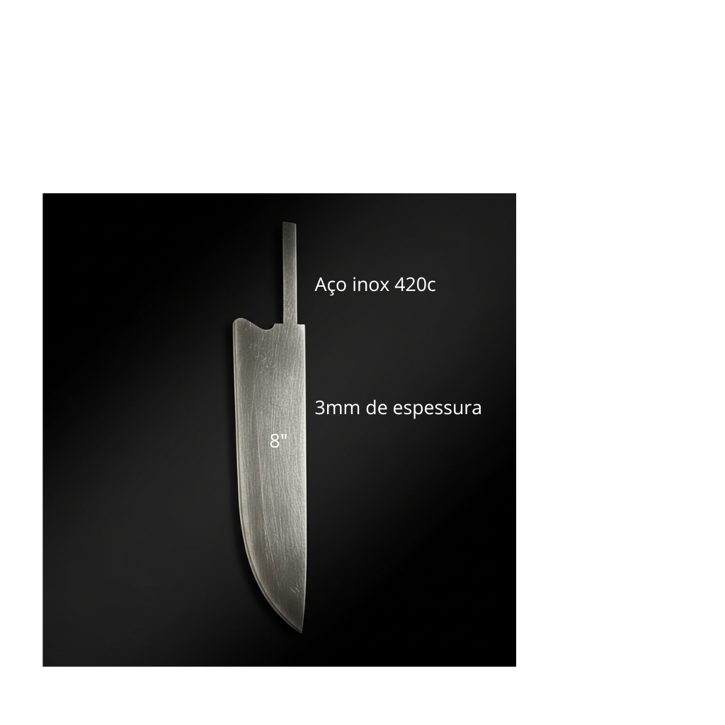Lâmina Picanheira Profissional 8” Aço inox 420C 3mm | Cutelaria Artesanal