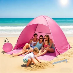 Barraca de Praia Rápida com Proteção Solar e Mosquito UV50+ Para 2-3 Pessoas Leve e Resistente ao Vento Nível 3