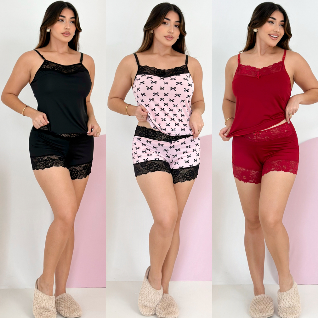 Baby Doll Pijama Feminino Estampado Fresquinho  Short Doll Confortável Roupa de Dormir