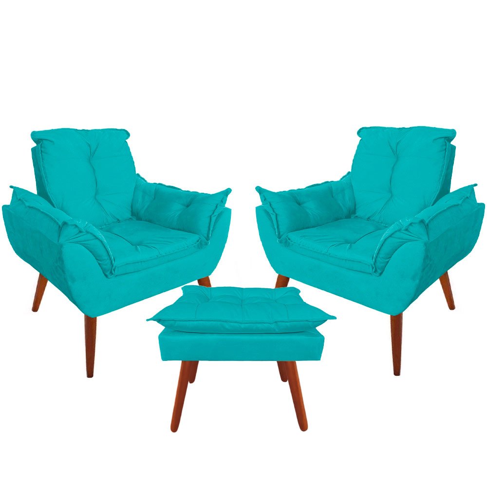 2 Poltronas Opala Com Puff Apoio Para Pés Para Decoração de Quarto e Sala